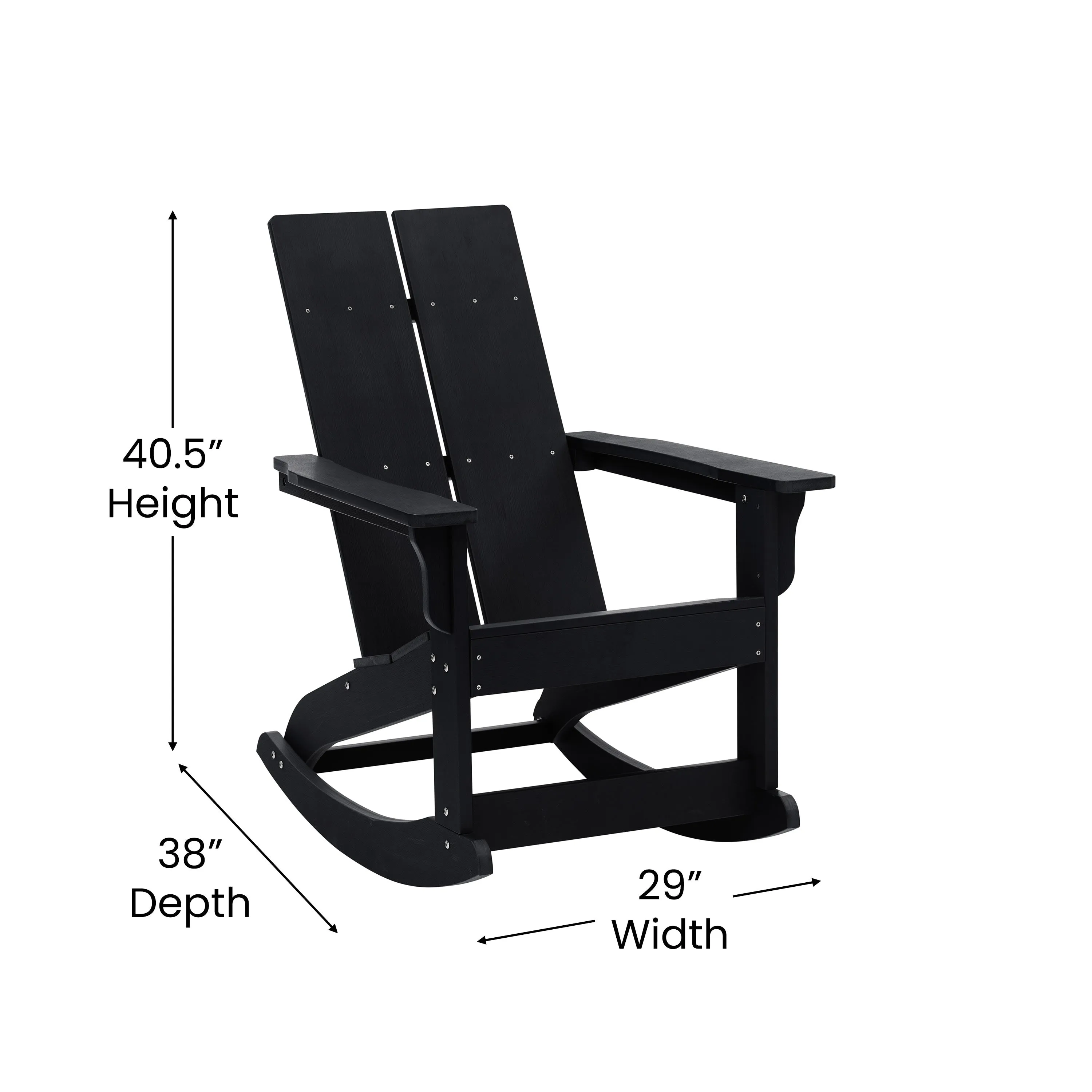 Finn Modern Commercial Grade All-Weather 2-Slat Poly Resin Rocking Adirondack Chair with Rust Resistant Stainless Steel Hardware - Set of 2