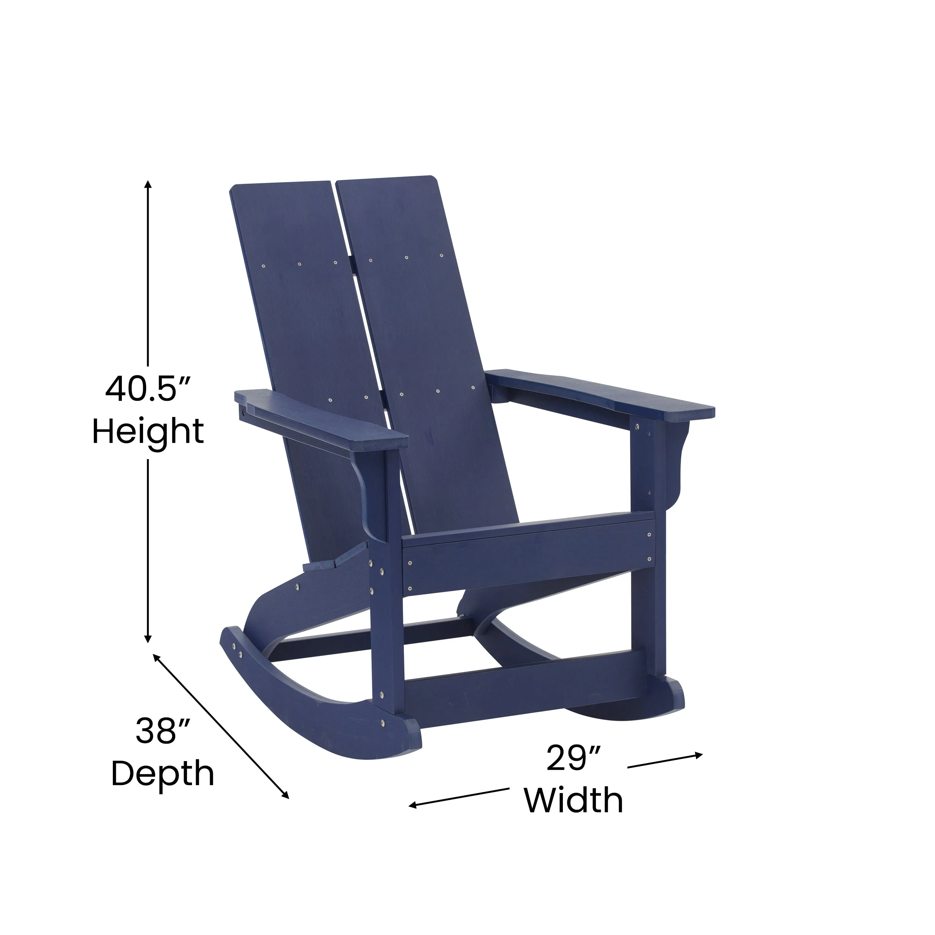 Finn Modern Commercial Grade All-Weather 2-Slat Poly Resin Rocking Adirondack Chair with Rust Resistant Stainless Steel Hardware - Set of 2