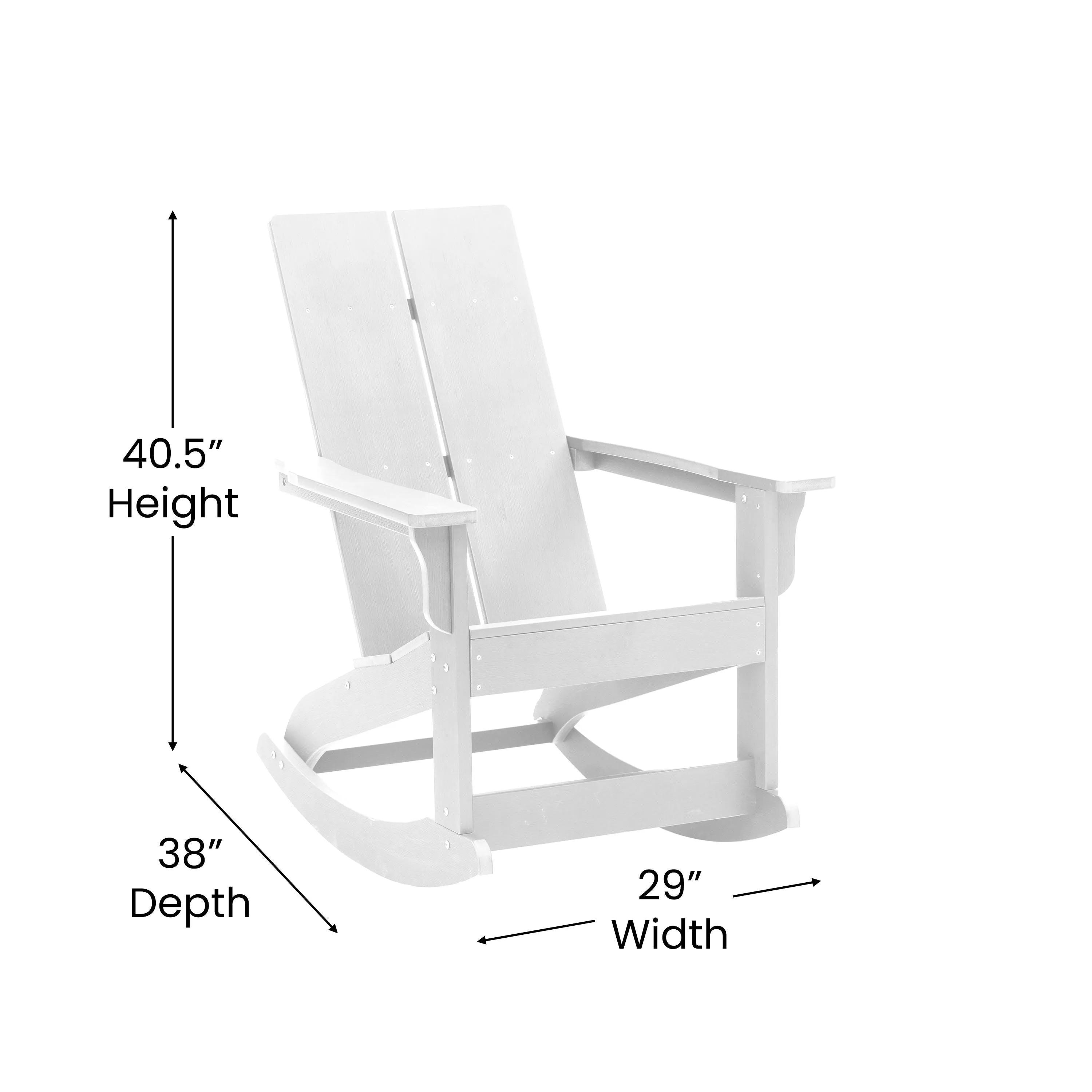 Finn Modern Commercial Grade All-Weather 2-Slat Poly Resin Rocking Adirondack Chair with Rust Resistant Stainless Steel Hardware - Set of 2