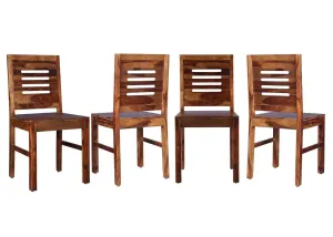 FURNITUSH Sheesham Wood Dining Chairs Set of 4 Wooden Multipurpose Chairs for Home Living Room Dining Table Office Desk (Teak Finish)