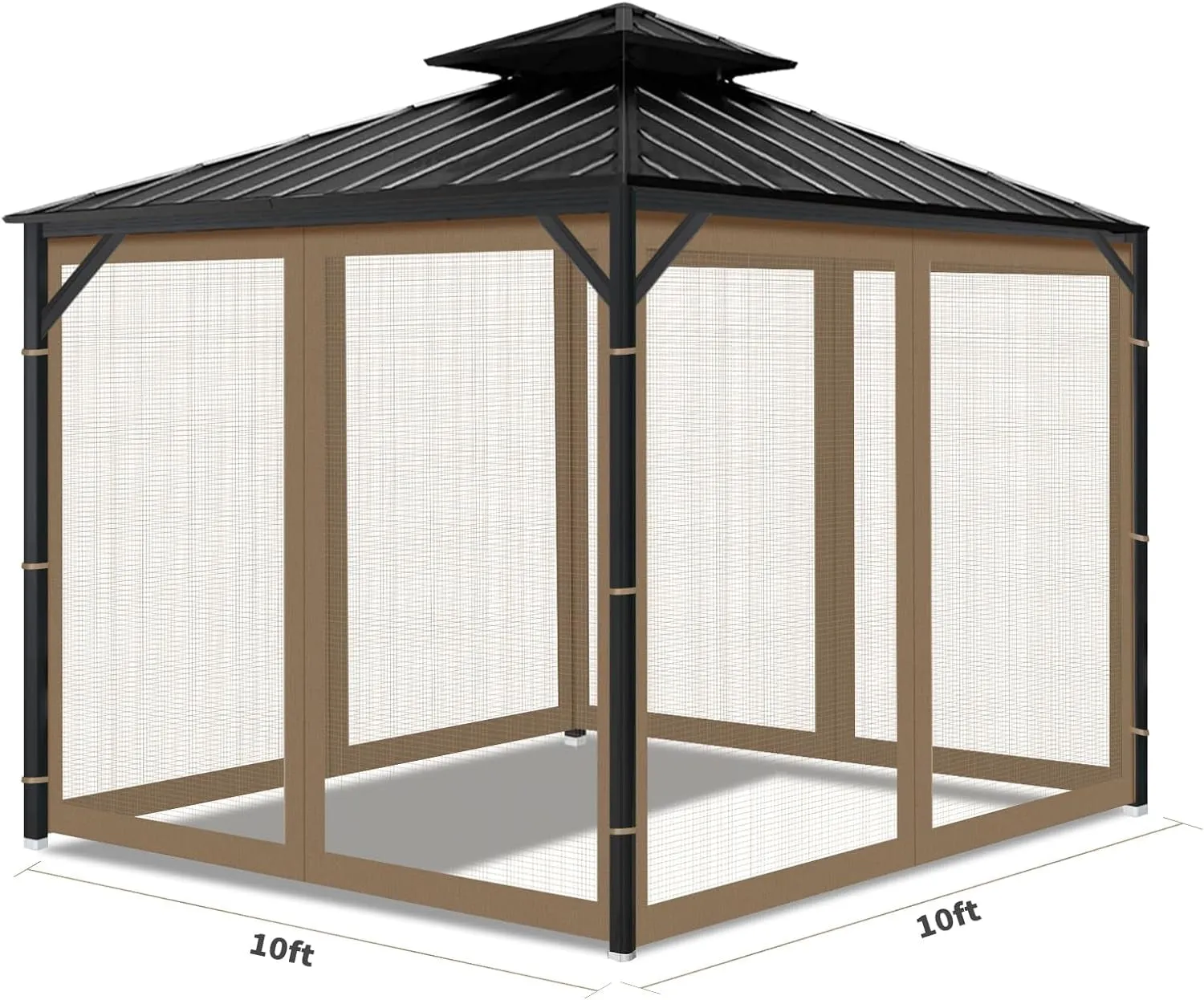 Gazebo Universal Replacement Mosquito Netting, 10'X10' Gazebo Netting Outdoor, 4-Panel Screen Walls for Outdoor Patio with Zipper (Mosquito Net Only) (Brown)