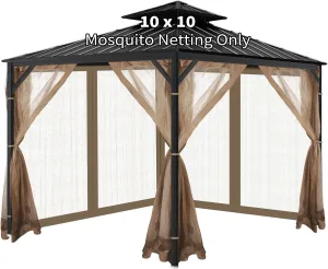 Gazebo Universal Replacement Mosquito Netting, 10'X10' Gazebo Netting Outdoor, 4-Panel Screen Walls for Outdoor Patio with Zipper (Mosquito Net Only) (Brown)