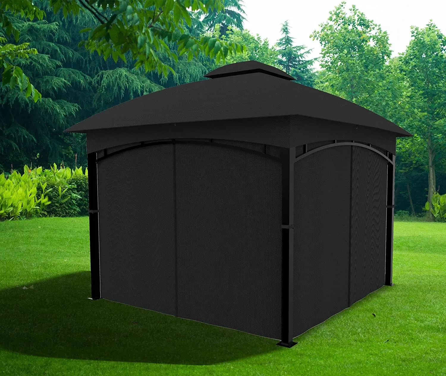 Gazebo Universal Replacement Privacy Curtain 4-Panels Sidewall with Zipper (ONLY Curtain) (10' X 10', Black)