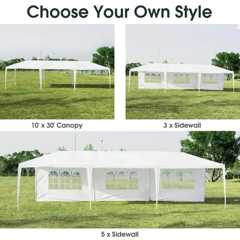 GrandShoppersHub  10' x 30' Heavy Duty Party Tent Waterproof Outdoor Canopy Tent with 5 Removable Sidewalls for Weddings Events & Commercial Use