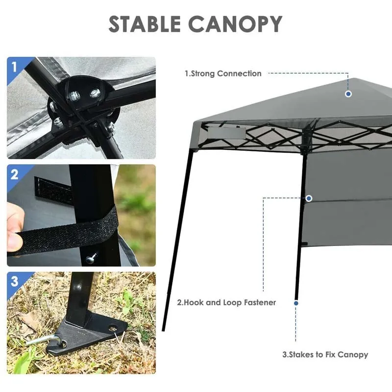 GrandShoppersHub  7 x 7 FT Slant Leg Pop Up Canopy Tent Portable Canopy Tent Backpack Canopy with Carry Bag & 4 Stakes