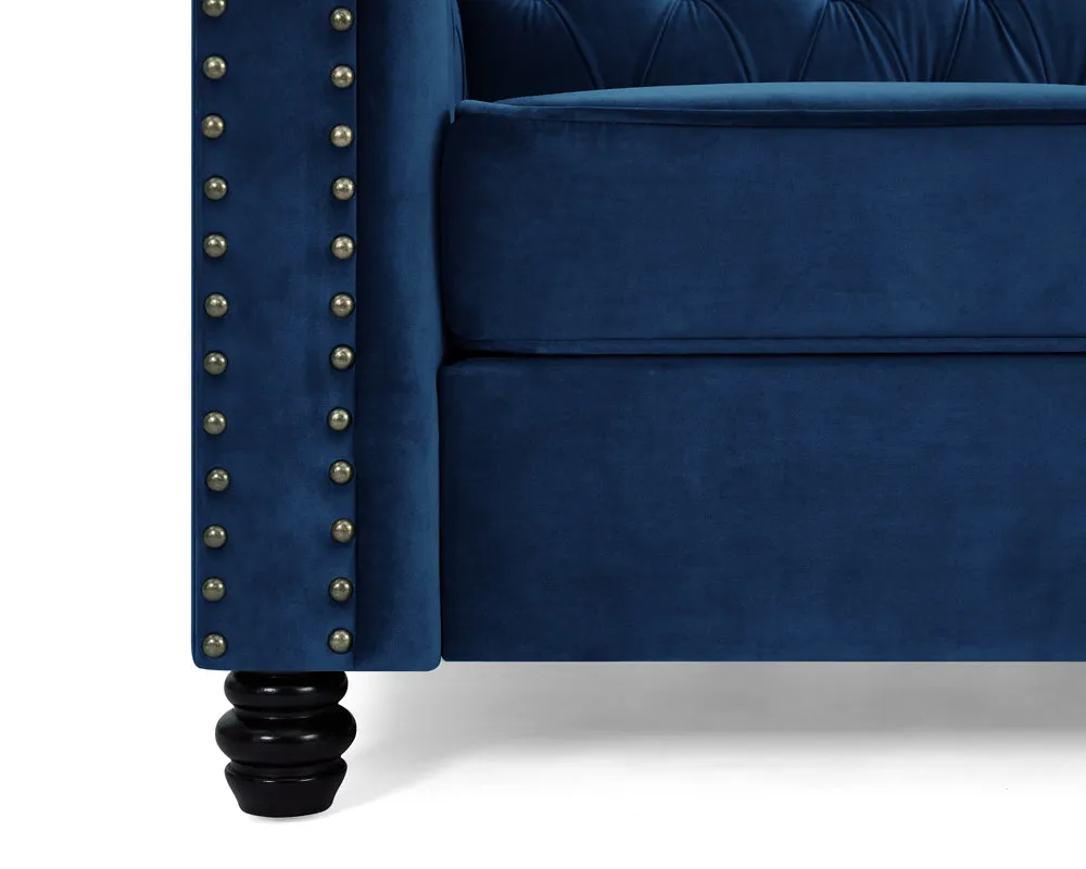 Harper Chesterfield Studded Blue Velvet 2 Seater Sofa