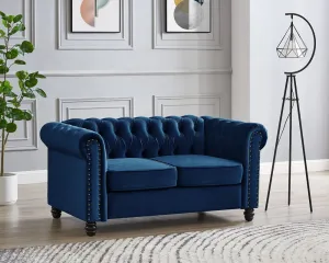 Harper Chesterfield Studded Blue Velvet 2 Seater Sofa