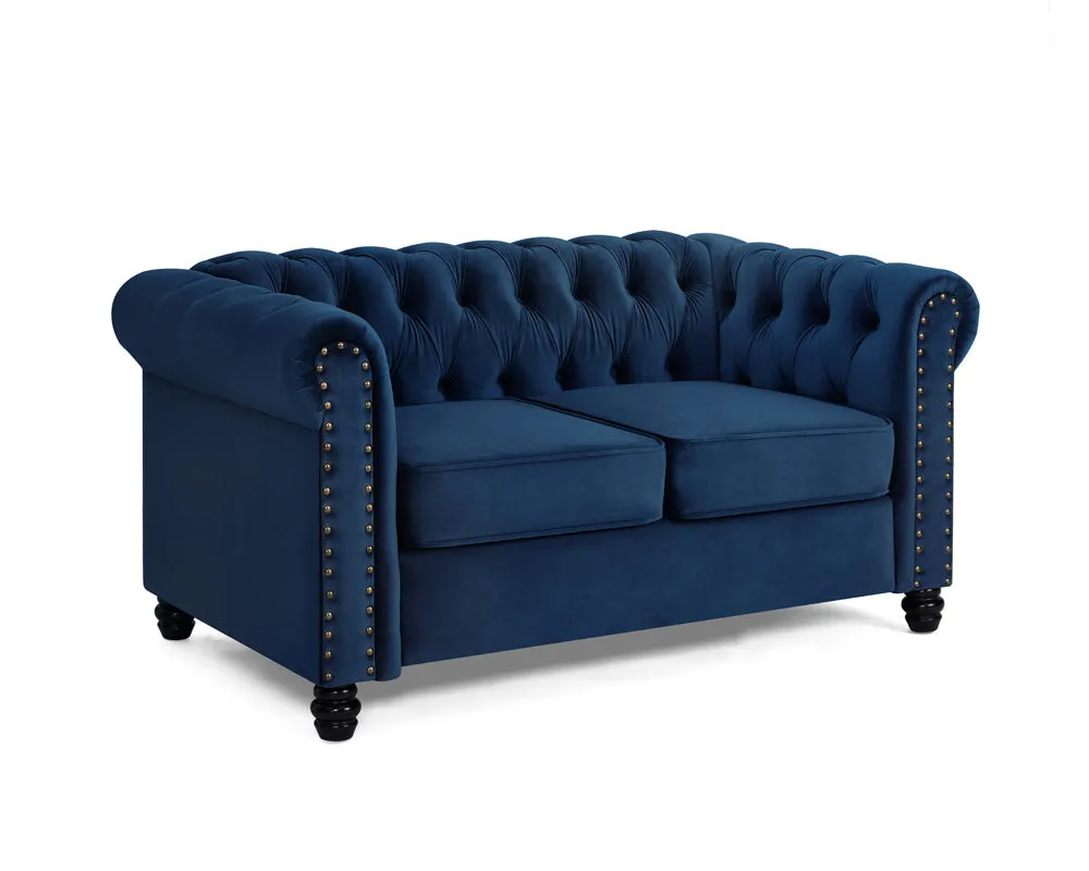 Harper Chesterfield Studded Blue Velvet 2 Seater Sofa