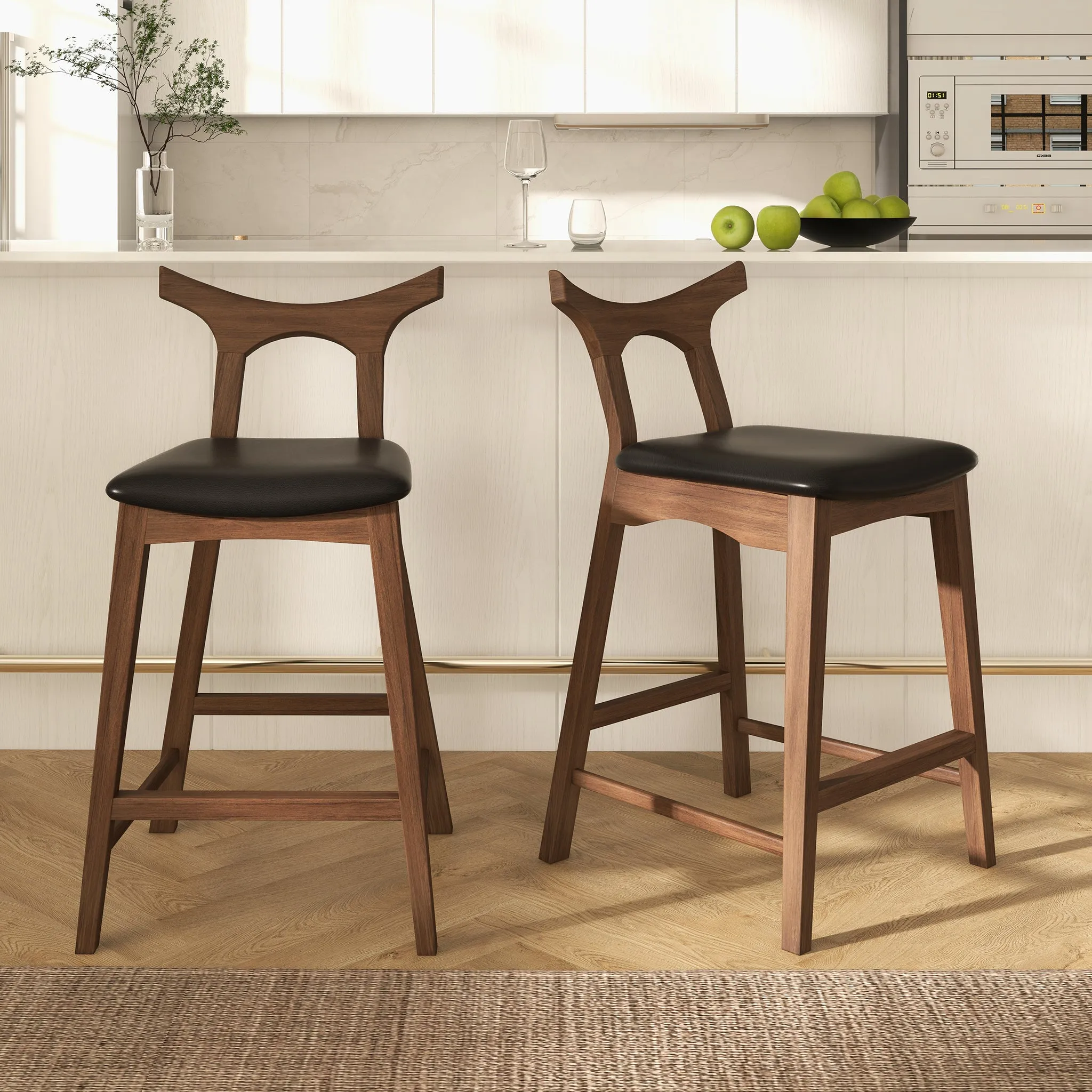 Hester Solid Wood Upholstered Square Bar Chair (Set Of 2)