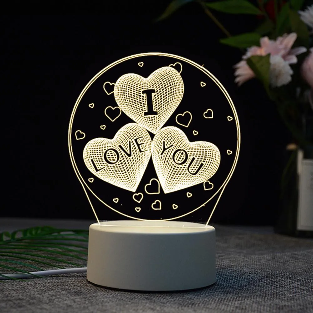 Joliannss 3D USB Acrylic Night Light LED Table Desk Bedroom Decor Gift Warm White Lamp