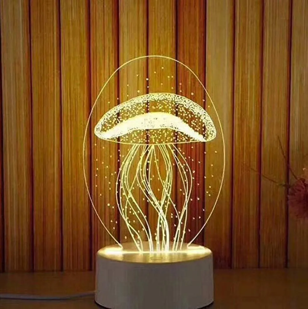 Joliannss 3D USB Acrylic Night Light LED Table Desk Bedroom Decor Gift Warm White Lamp