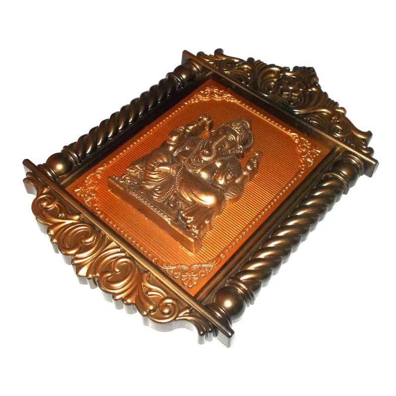 Kotak Sales Ganesh God Spiritual Idol Photo Frame Wall Hanging Decorative Interior Plastic Acrylic 3D Design Durable Frame Positive Energy For Home Office Size 34 X 23 Cm (Copper)