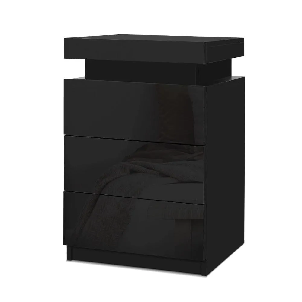 LED Bedside Table Side Table High Gloss Black