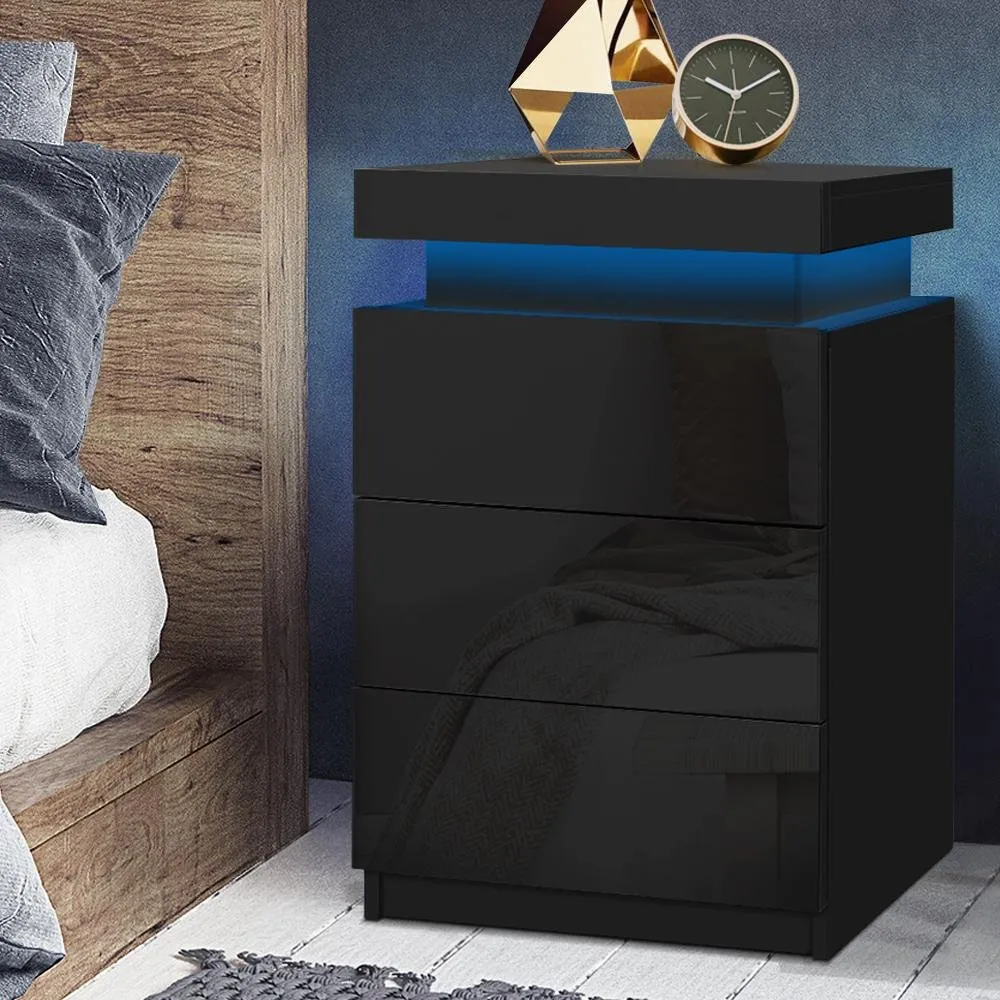 LED Bedside Table Side Table High Gloss Black