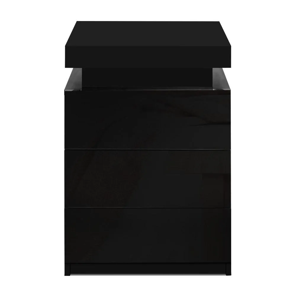 LED Bedside Table Side Table High Gloss Black