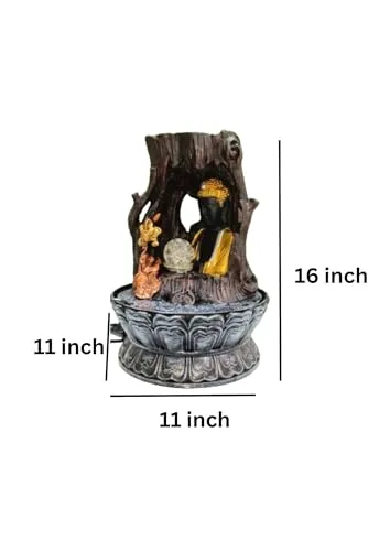 LETS CATCH UPP Table Top Buddha Waterfall Fountain with Lights | Indoor Statue Water Fountain for Home and Office Decor | 16 Inch | Gift Gifting Item, Shelf Decor, Side Table