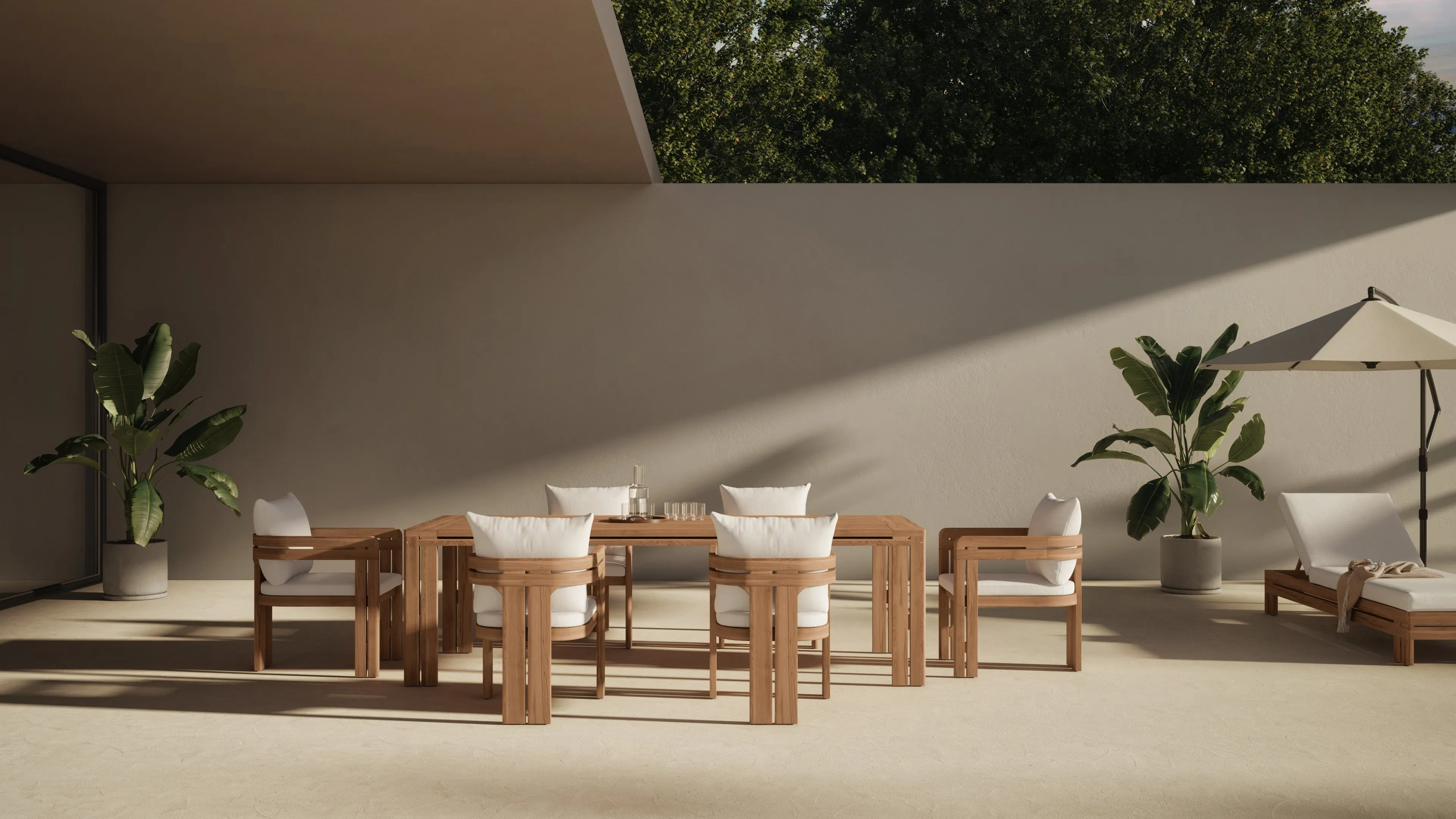 Lusso - Lusso Outdoor Lounger, Natural Teak with White Cushions