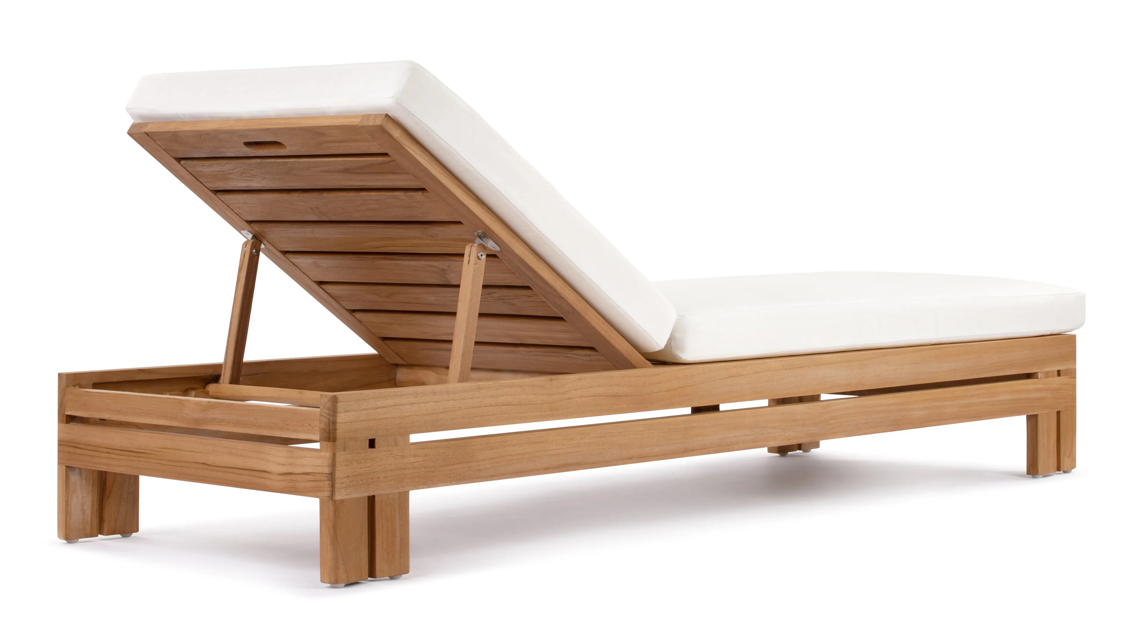 Lusso - Lusso Outdoor Lounger, Natural Teak with White Cushions