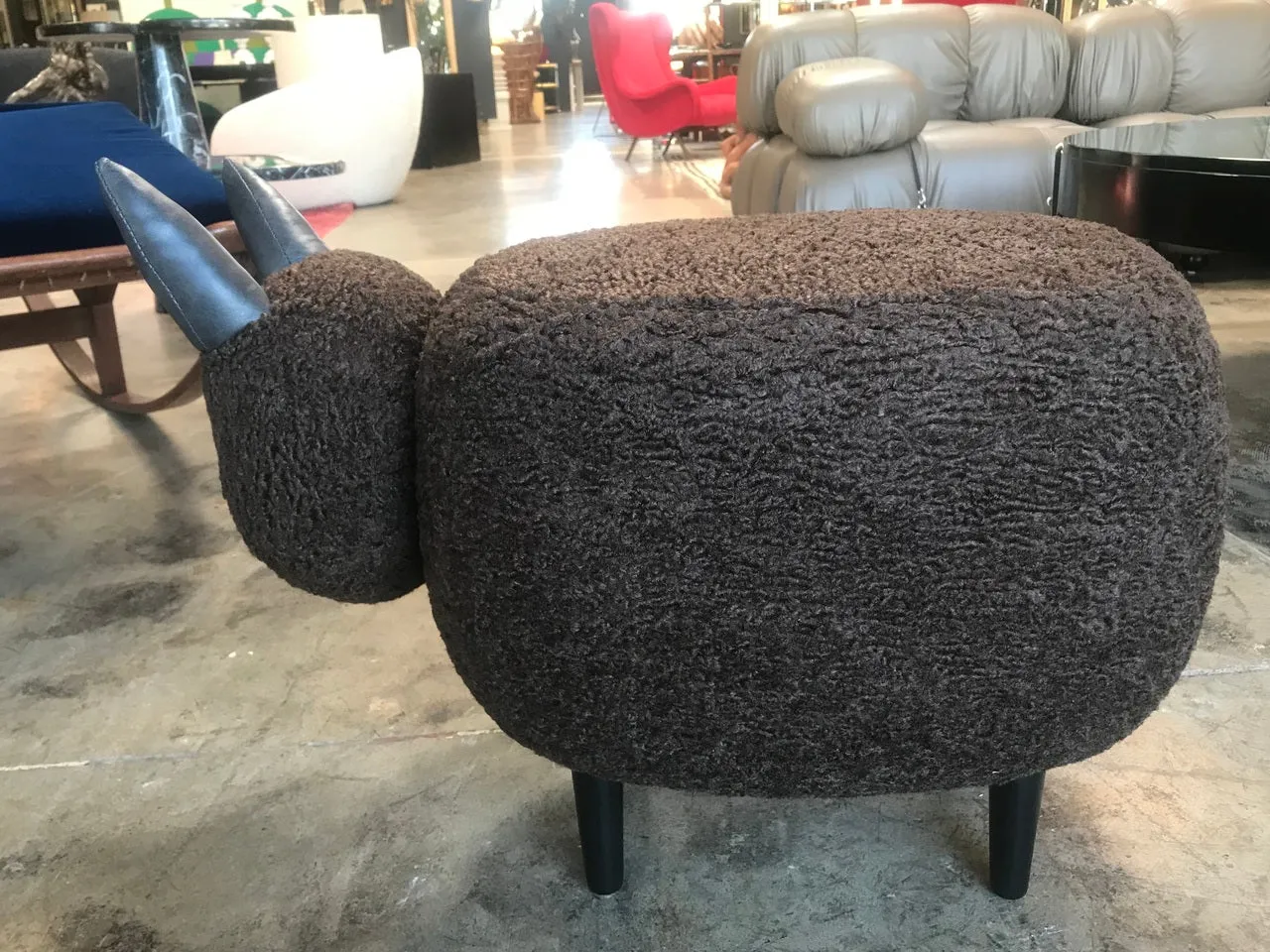 Ma39 Pouf in Carved Wood Dark Brown Sheep, Italy, 21st Century