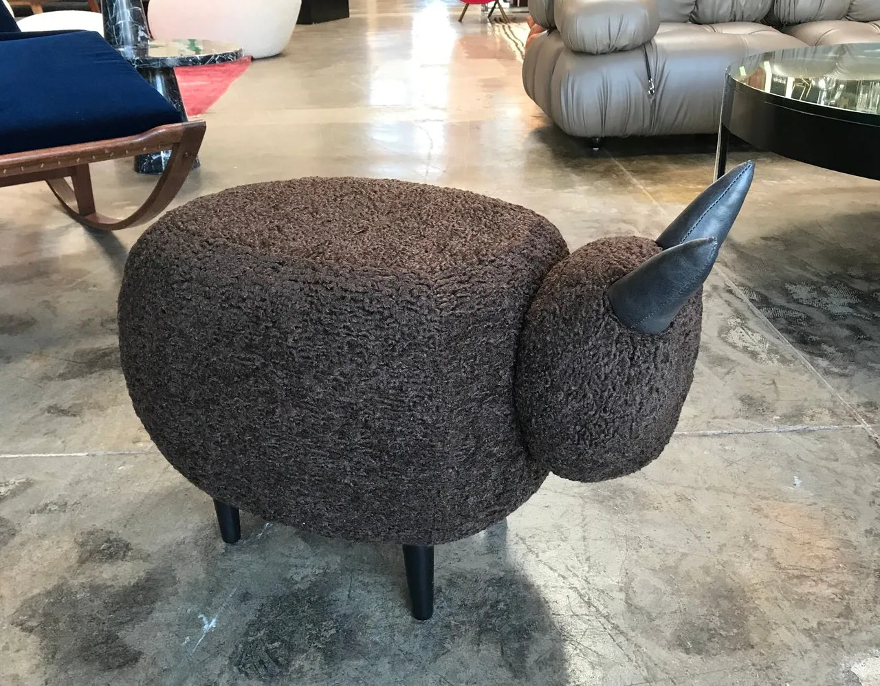 Ma39 Pouf in Carved Wood Dark Brown Sheep, Italy, 21st Century