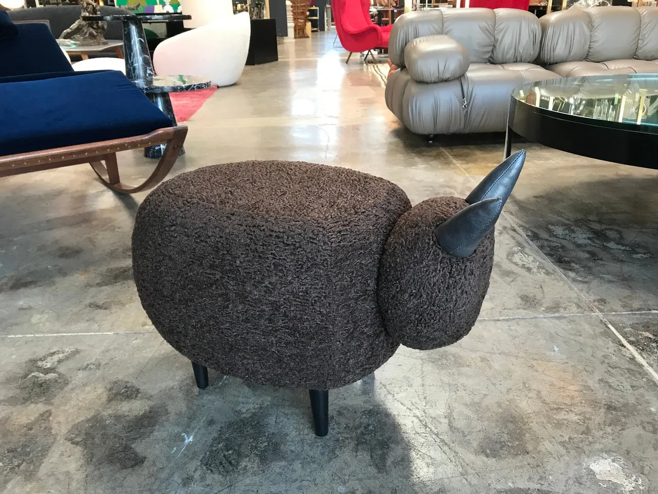 Ma39 Pouf in Carved Wood Dark Brown Sheep, Italy, 21st Century