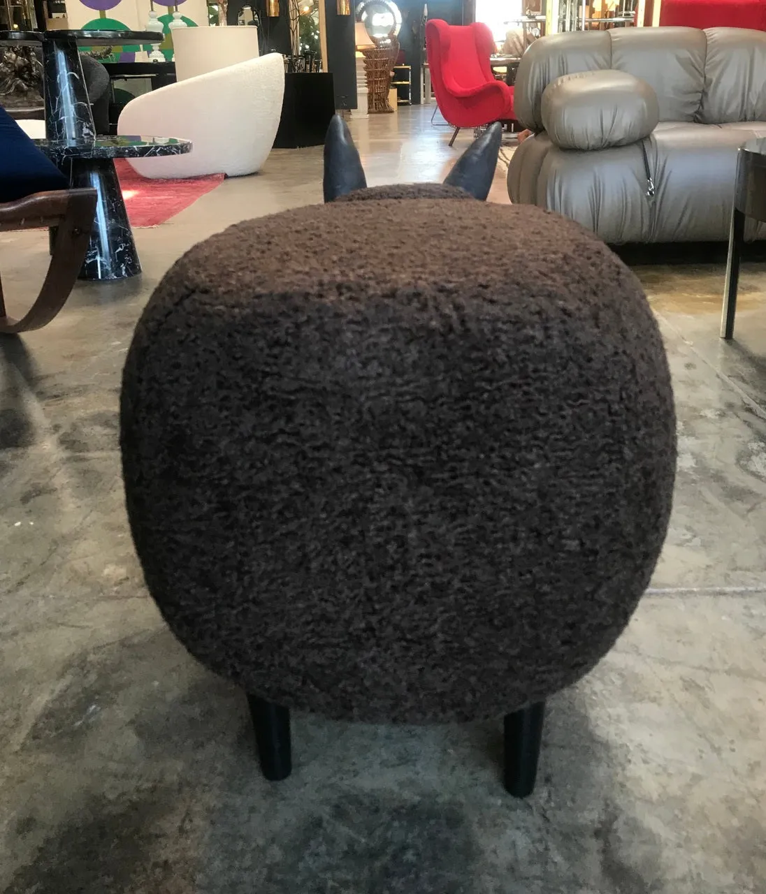 Ma39 Pouf in Carved Wood Dark Brown Sheep, Italy, 21st Century