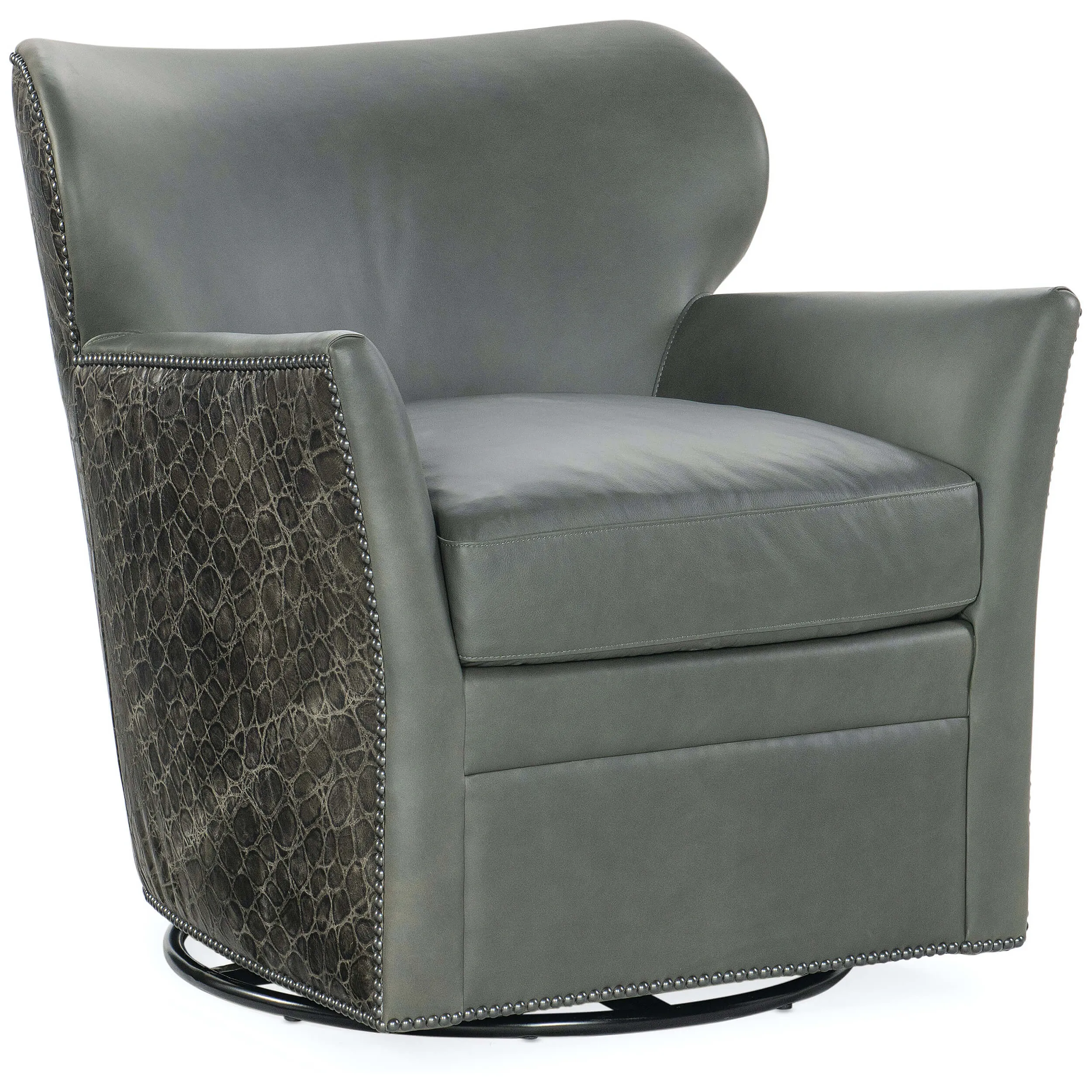 Marco Leather Swivel Chair, Kenya Stone