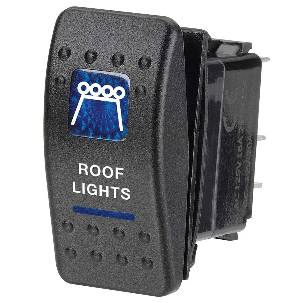 Narva 63146BL "12 Volt Illuminated Off/On Sealed Rocker Switch With ""Roof Lights"" Symbol (Blue)"