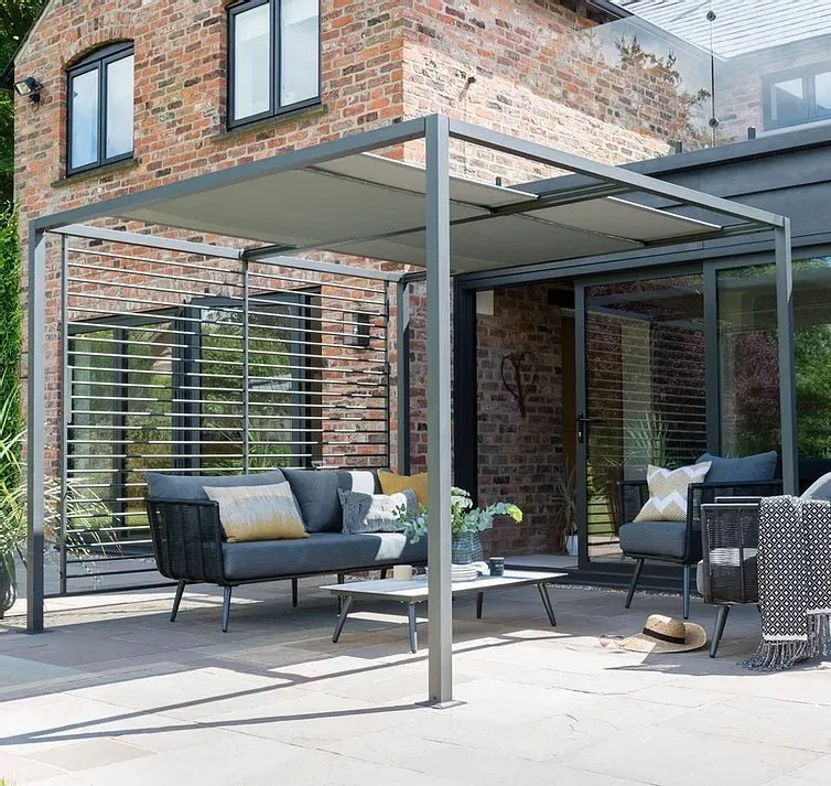 Norfolk Leisure Modern Grey Sliding Roof Gazebo Pergola - Square 2.8m