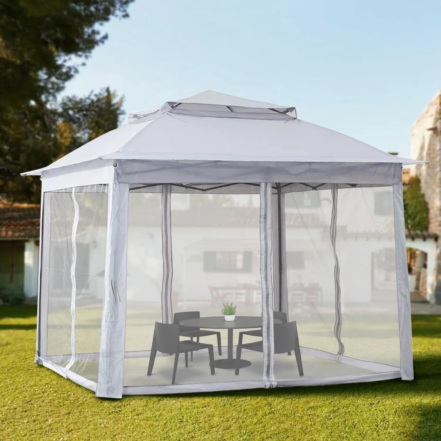 Patio Gazebo Outdoor Pop up Gazebo with Curtains and Shelter for Patio, Party & Backyard (Grey, 11X11)