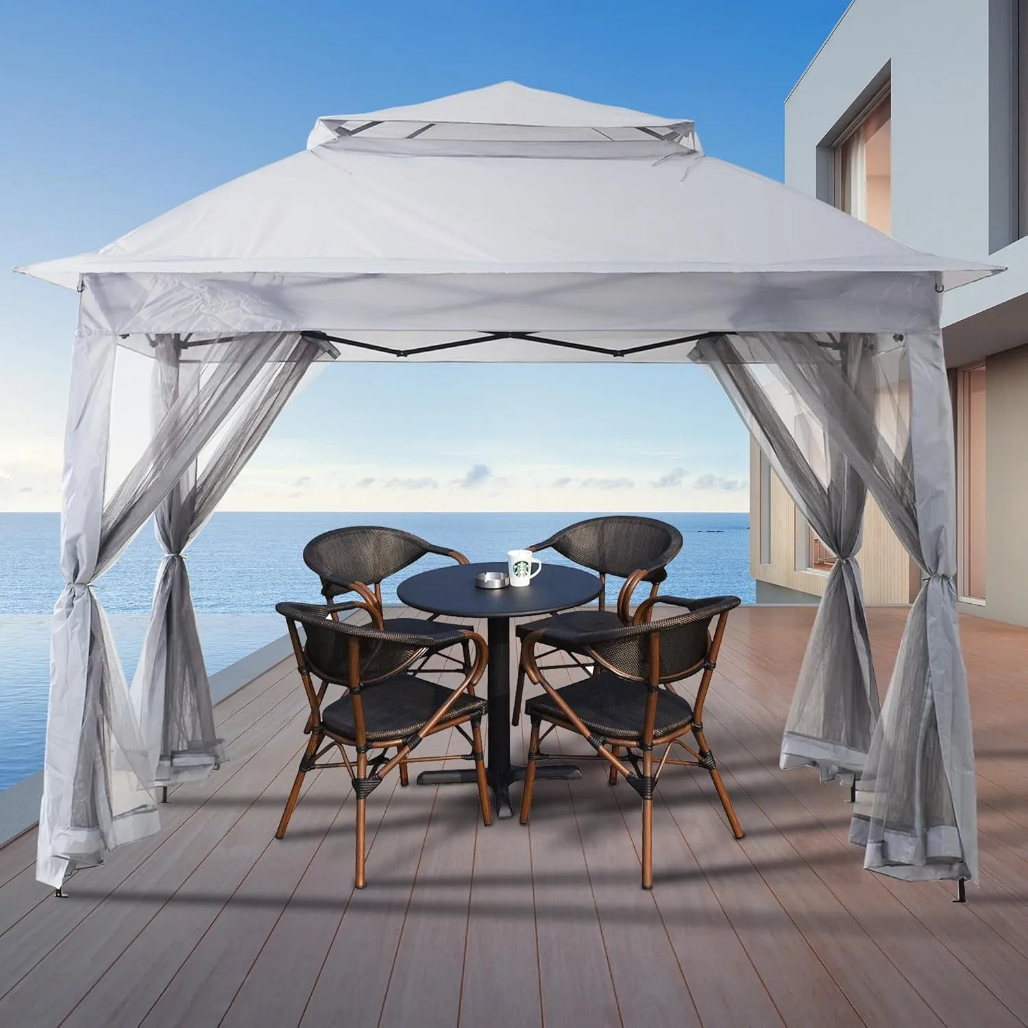 Patio Gazebo Outdoor Pop up Gazebo with Curtains and Shelter for Patio, Party & Backyard (Grey, 11X11)