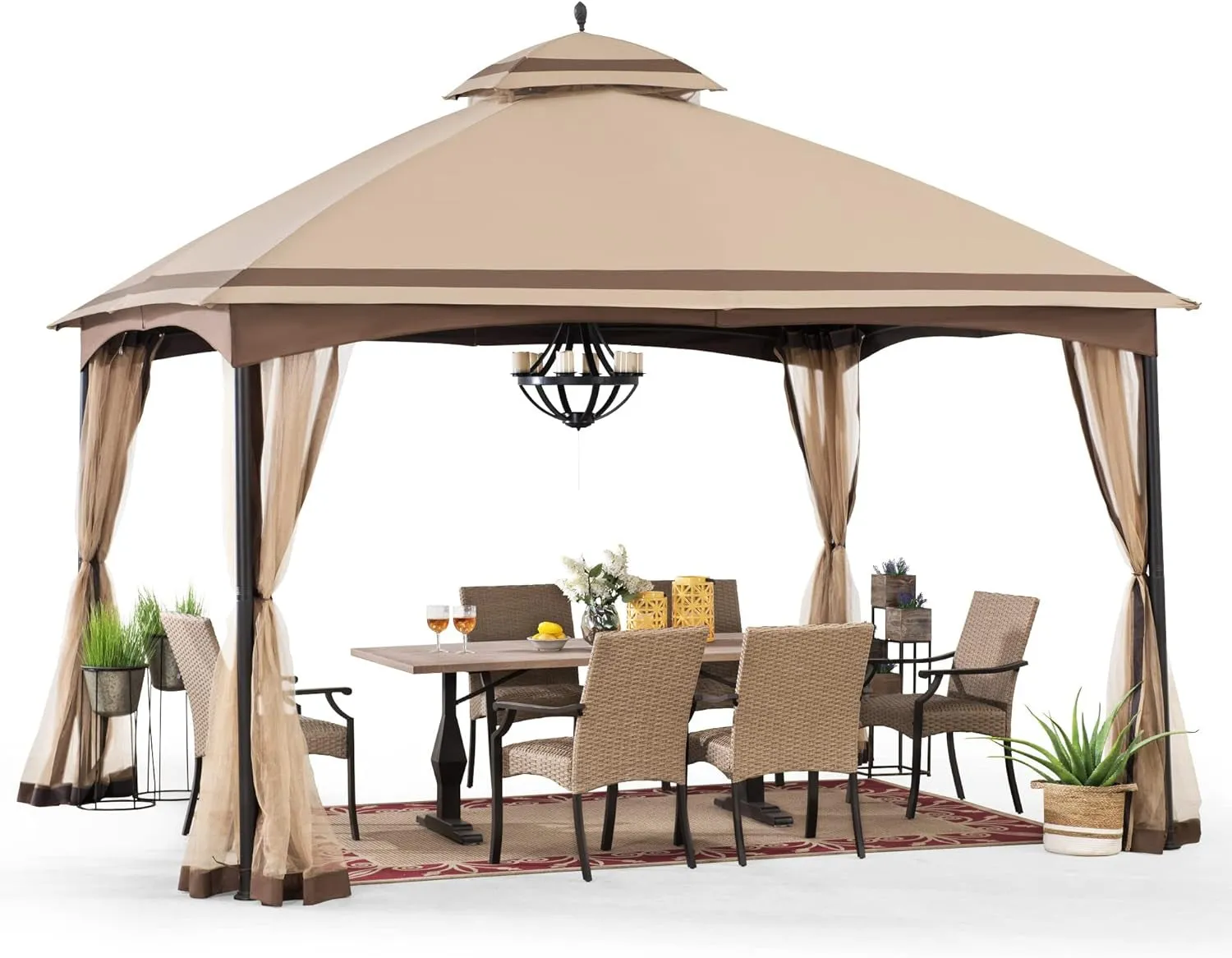 Pendleton 10.5 X 13 Ft. 2-Tier Steel Gazebo, Tan & Brown