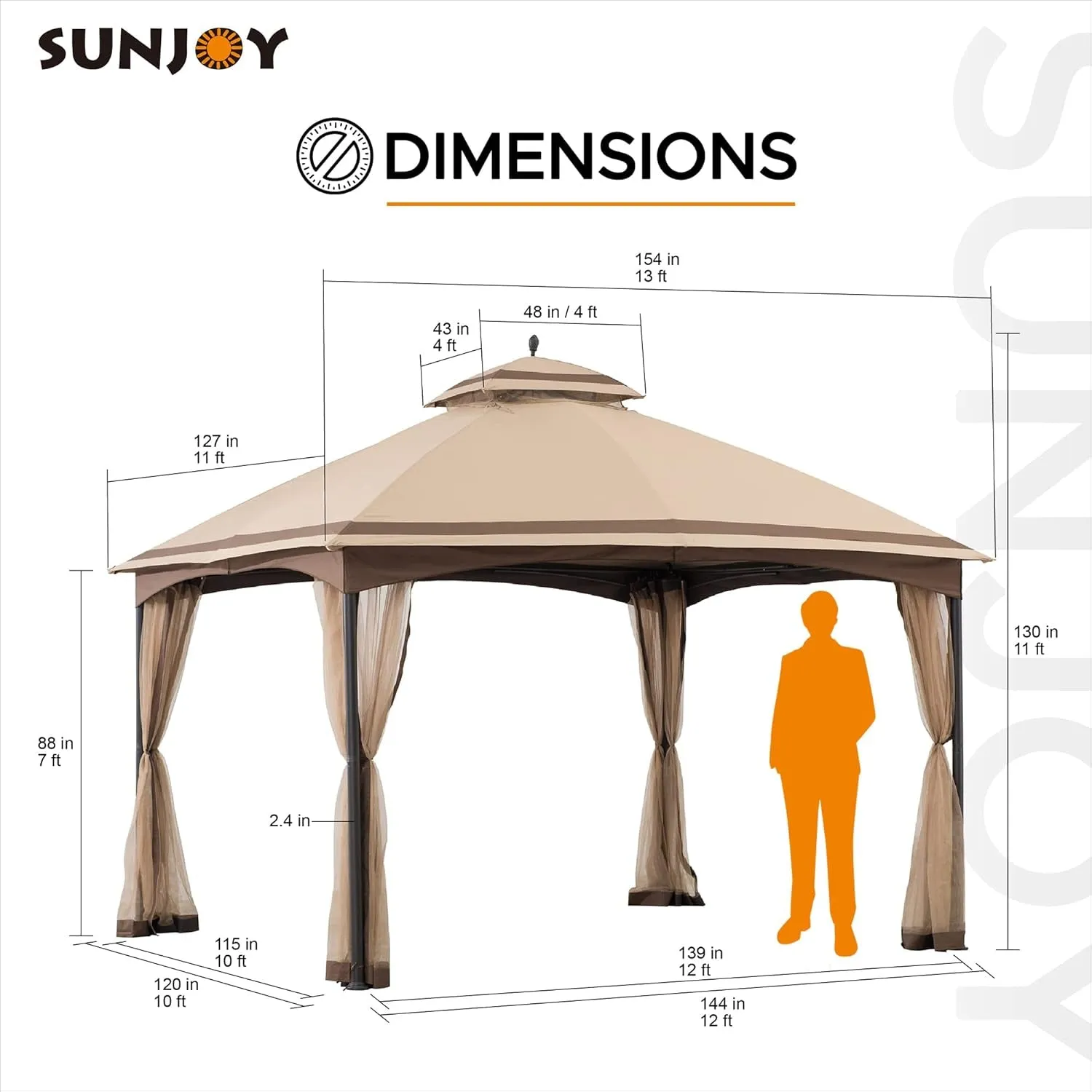 Pendleton 10.5 X 13 Ft. 2-Tier Steel Gazebo, Tan & Brown