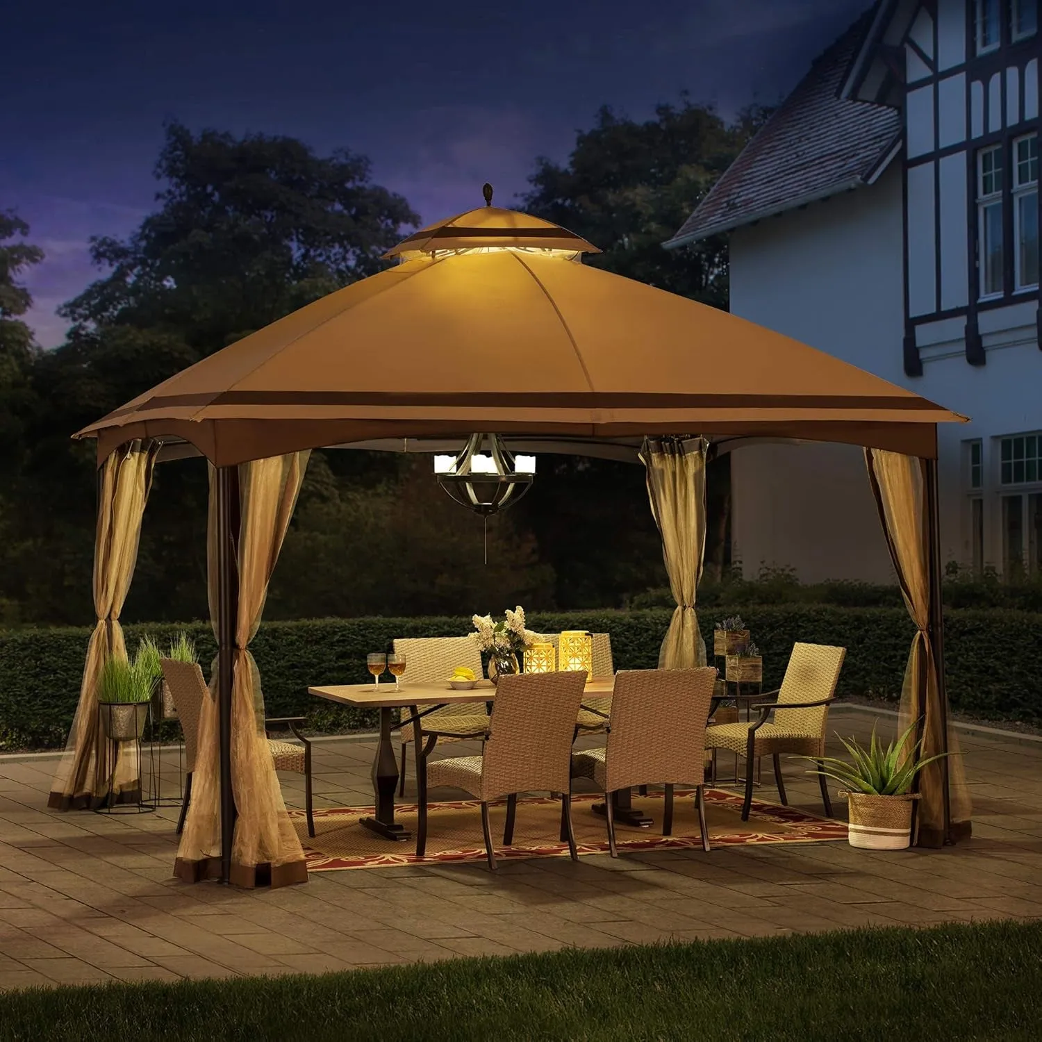 Pendleton 10.5 X 13 Ft. 2-Tier Steel Gazebo, Tan & Brown