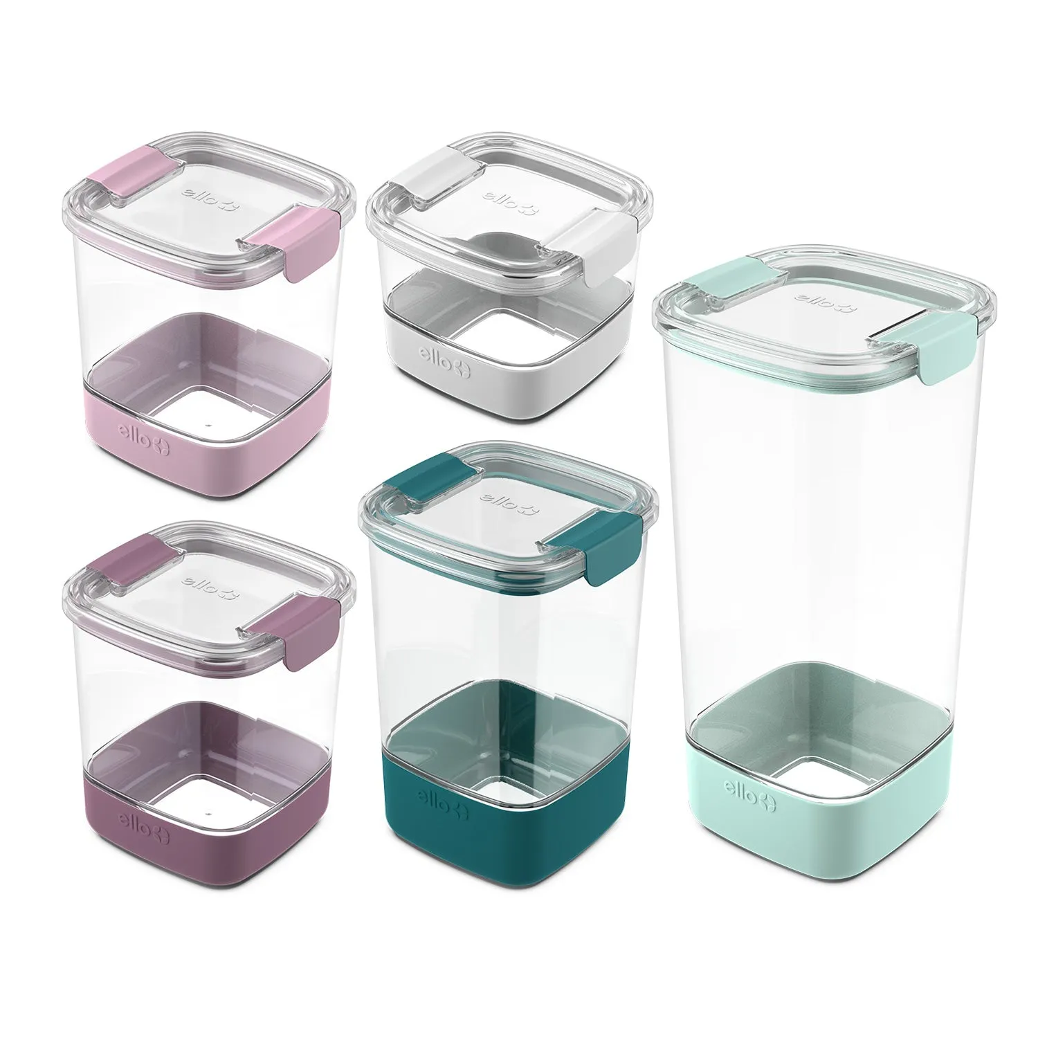 Plastic Food Storage Canisters with Airtight Lids, Set of 5