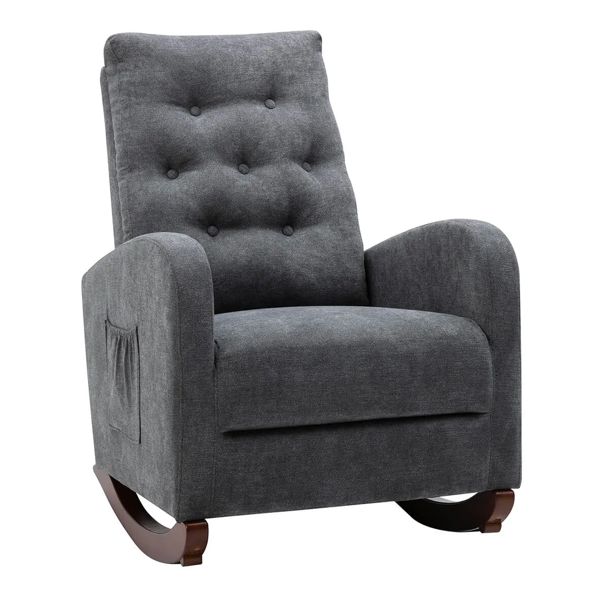 Rocking Chair High Back Mid Century Accent Chair Comfy Armchair with Fabric Padded Seat, Dark Gray