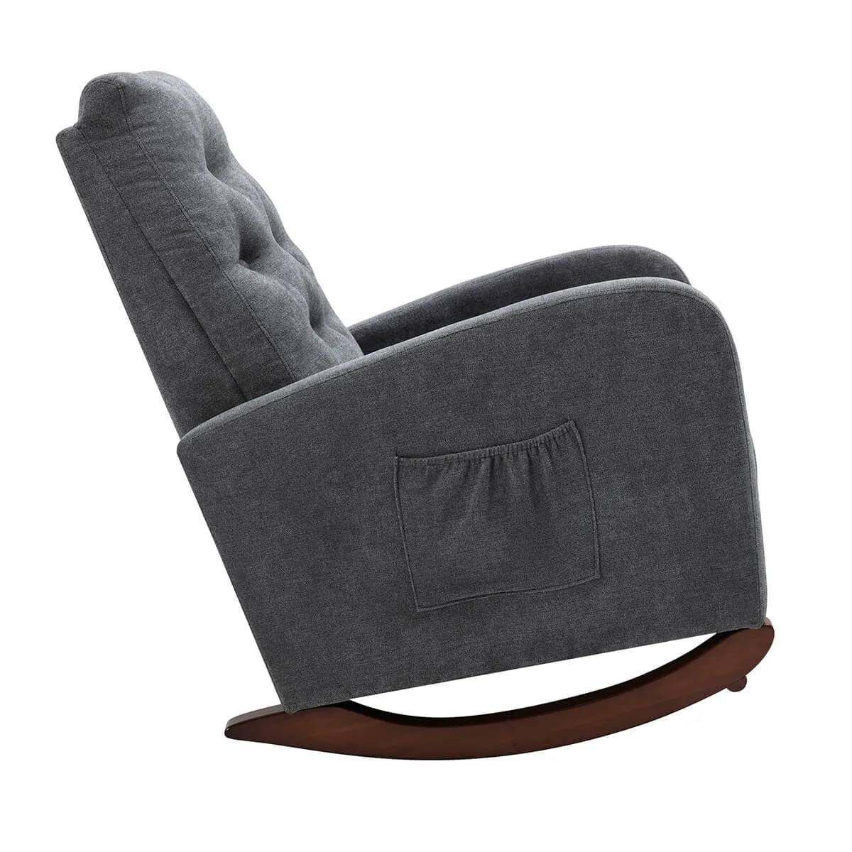 Rocking Chair High Back Mid Century Accent Chair Comfy Armchair with Fabric Padded Seat, Dark Gray