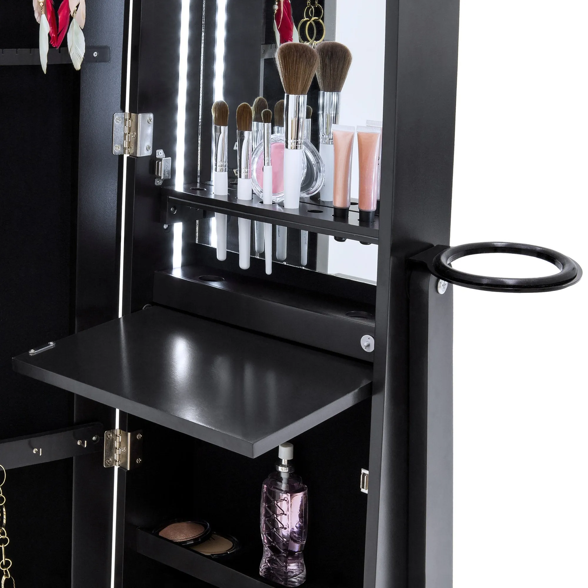 Standing Full Length LED Mirror Jewelry Armoire w/Interior & Exterior Lights