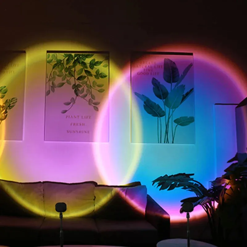 Sunset Rainbow Projector Night Lights Usb Bedside Table Lamp Valentines Day Gift Lamps Bedroom Bar Coffee LED Atmosphere Light