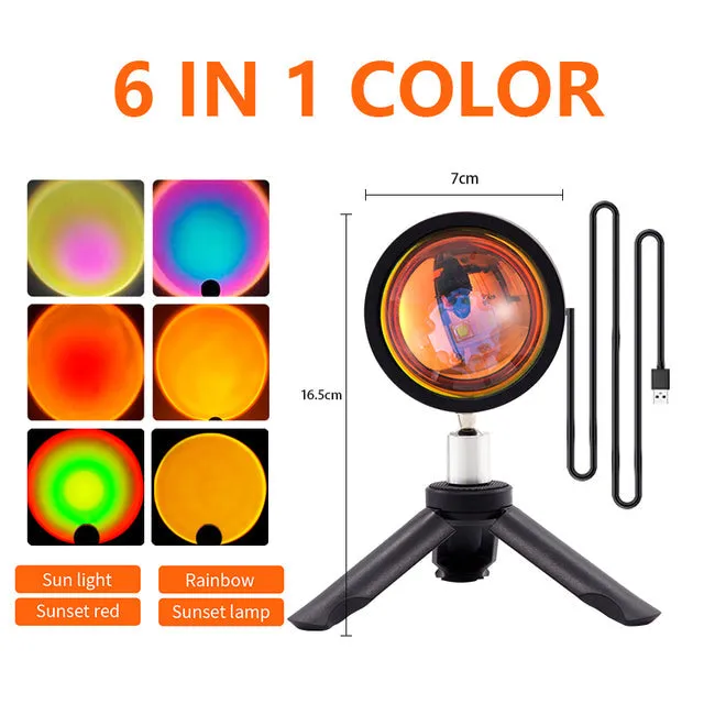 Sunset Rainbow Projector Night Lights Usb Bedside Table Lamp Valentines Day Gift Lamps Bedroom Bar Coffee LED Atmosphere Light