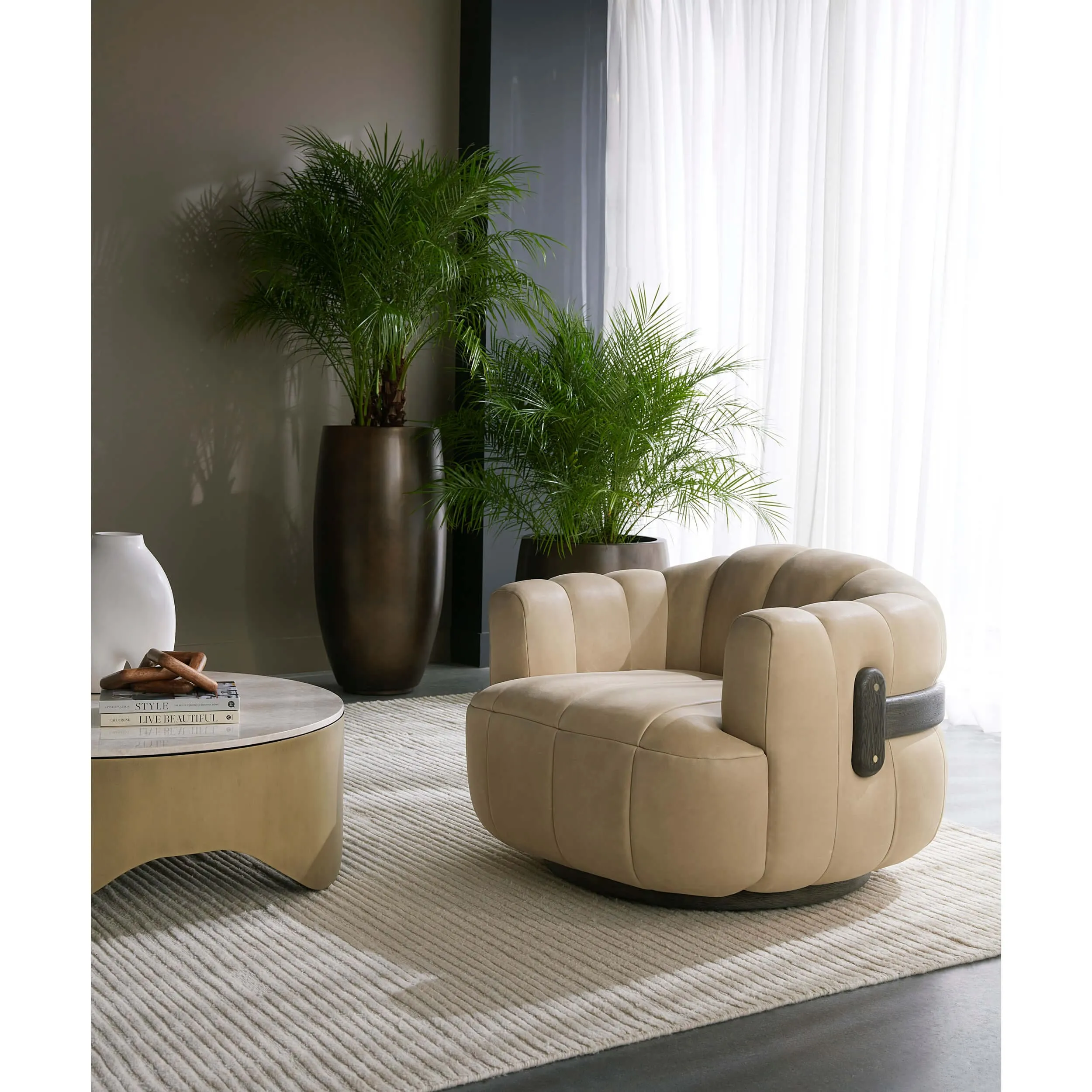 Tadeo Leather Swivel Chair, Sahara Sand