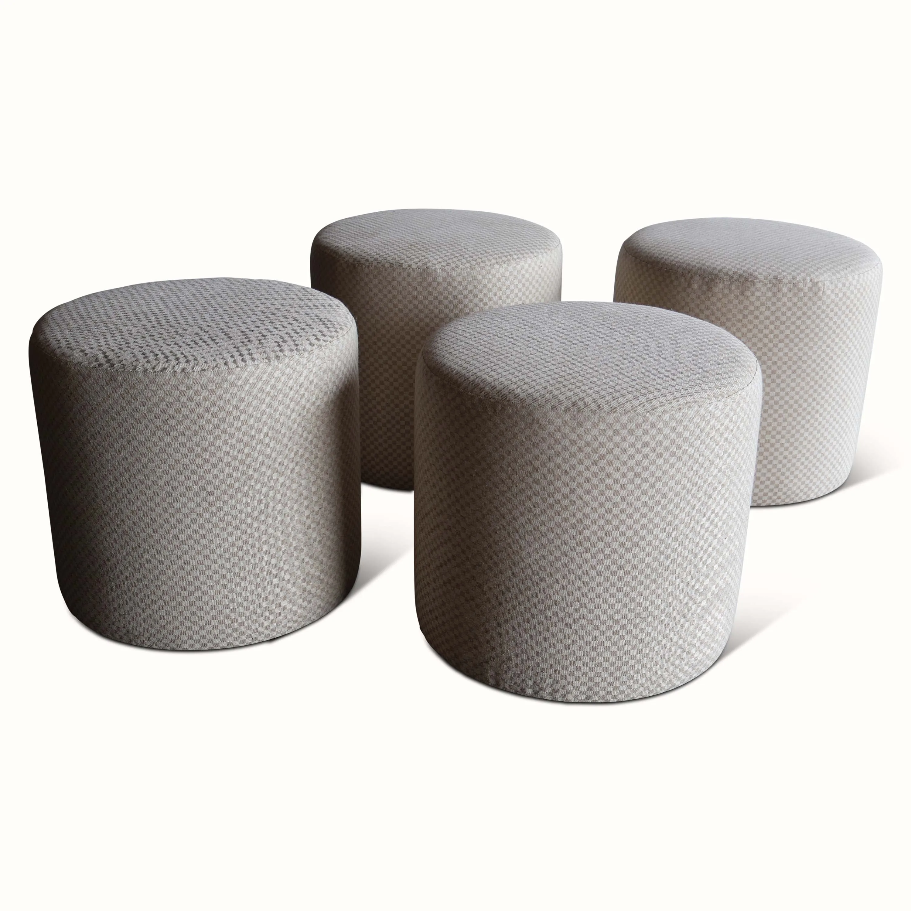 Upholstered Poufs in a Vintage French Checkerboard Linen