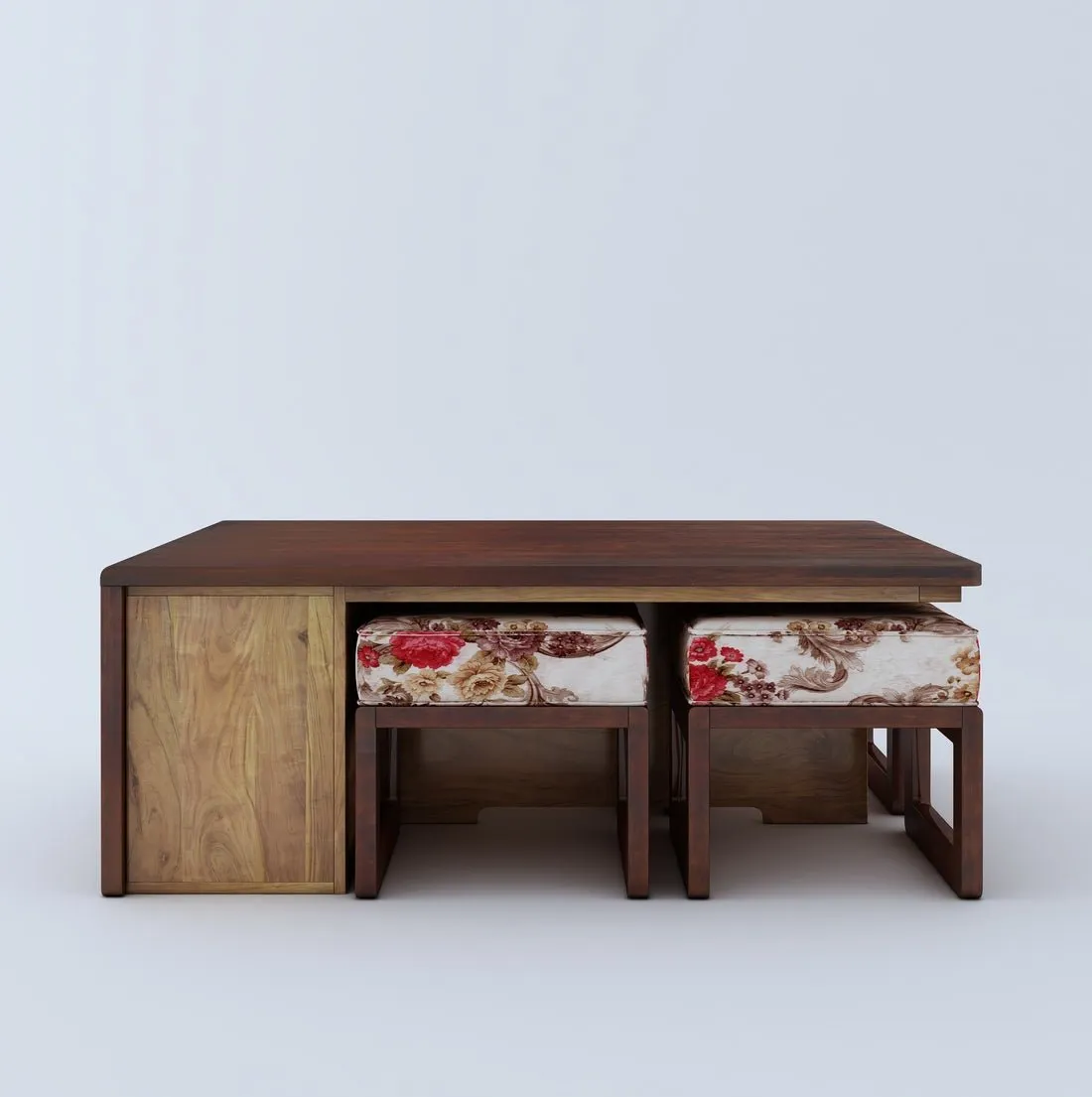 Vesta Solid Wood Coffee Table Centre Table With 4 Seating Stool For Living Room.