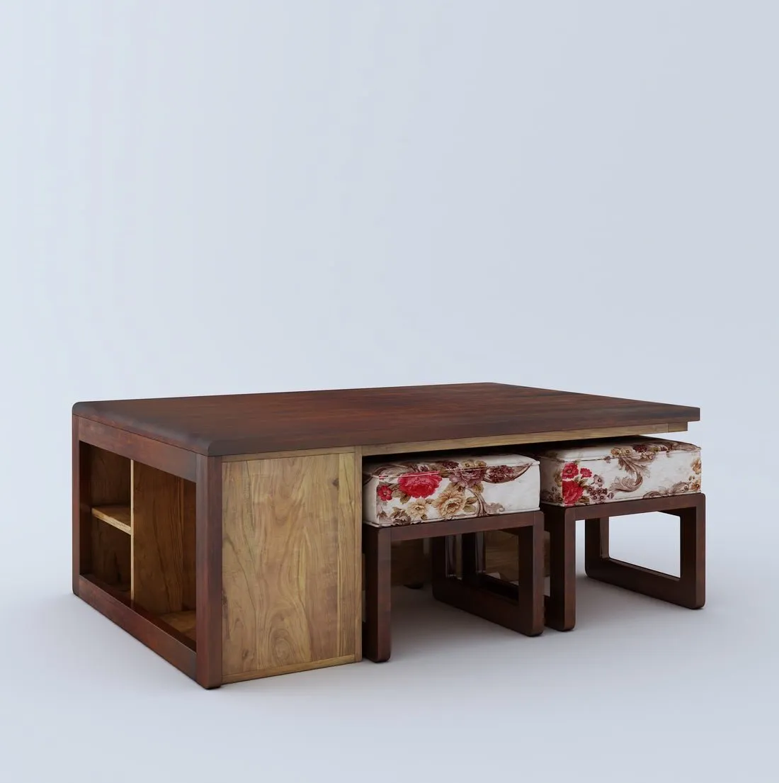 Vesta Solid Wood Coffee Table Centre Table With 4 Seating Stool For Living Room.